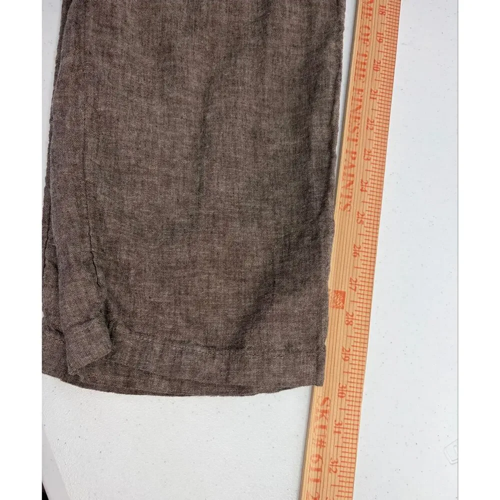 H&M Linen Blend Straight Leg Drawstring Pants Women's Sz S Brown Chambray